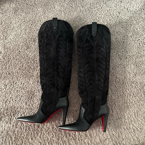 Christian Louboutin Black Moulamax Heeled Boots Size 39.5 - Picture 5 of 9